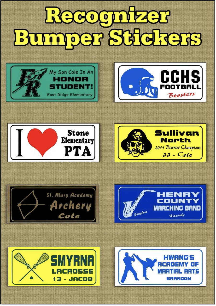 A set of bumper stickers printed by the recognizer ultra printing machine