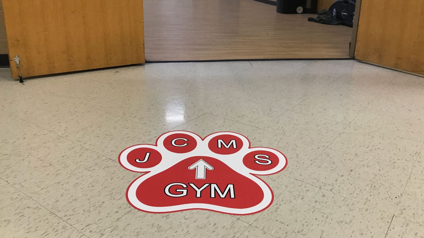 School floor stickers printed by the color pro